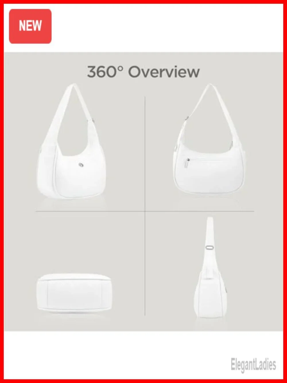 Nylon Crescent Hobo Shoulder Bag with Zipper Pockets